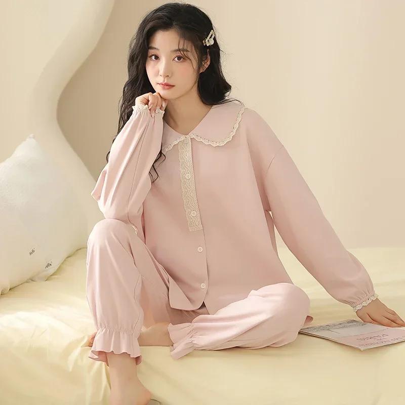 Осенне-зимняя хлопковая пижама для женщин, с длинными рукавами, женская одежда для сна, кардиган, пижамы с V-образным вырезом, японская женская домашняя одежда