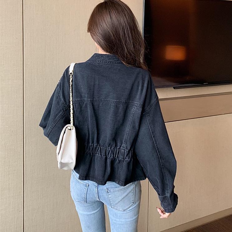 Autumn and Winter Retro Design Sense of the New Loose Short Heavy Riveted Beads Loose Denim Jacket