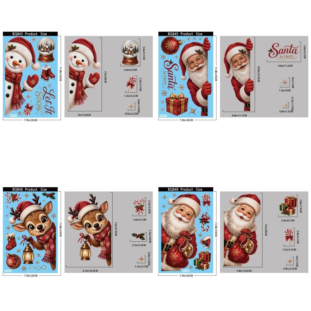 4 Sheets DIY Glass Window Sticker Waterproof Xmas Party Door Stickers Party Supplies