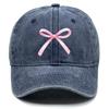 Pink Bow Adjustable Snapback Baseball Cap Washed Cotton Cap For Man Vintage Inelastic Sun Hat Perfect For Outdoor Sports