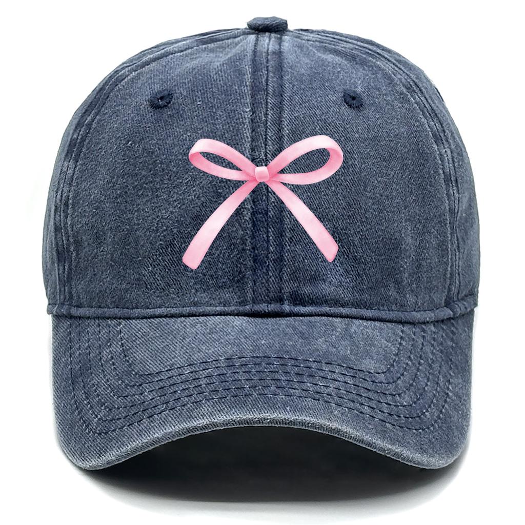Pink Bow Adjustable Snapback Baseball Cap Washed Cotton Cap For Man Vintage Inelastic Sun Hat Perfect For Outdoor Sports