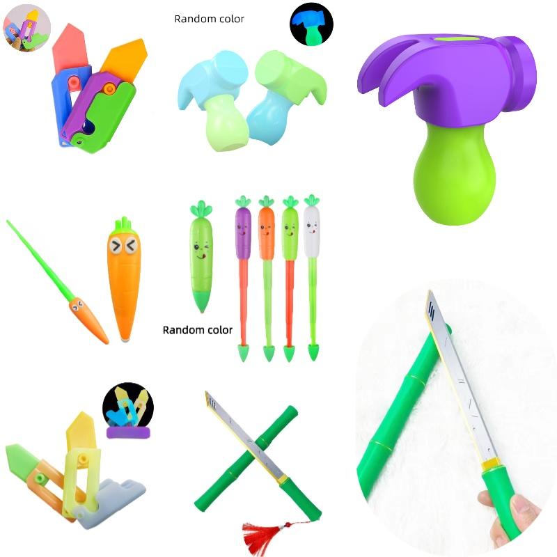 Гравитационный нож-морковь с 3D-дизайном, светящийся нож-бабочка, яркий нож-морковь с принтом и ночной светильник-морковь