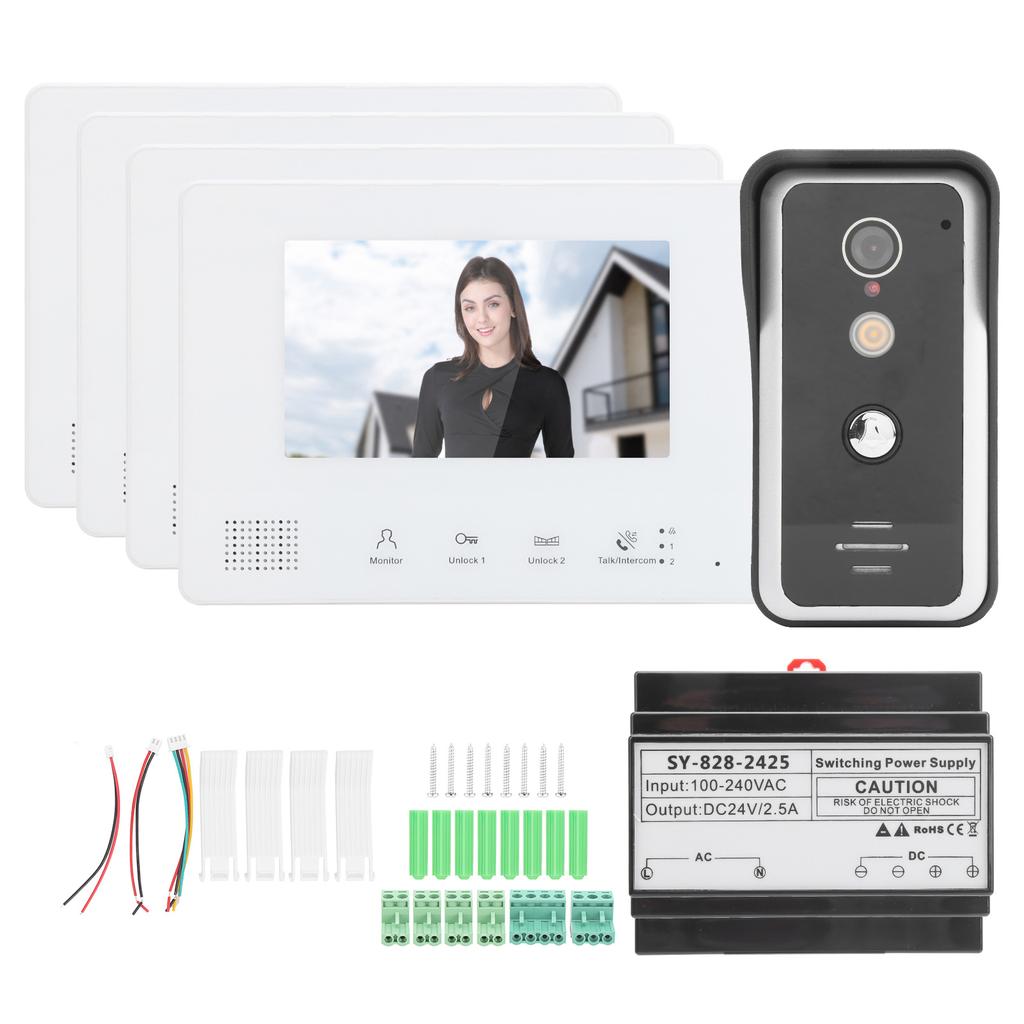 7in TFT 2?Wire Systerm Visual Doorbell Intercom System Night Vision Door Phone with 4 Displays