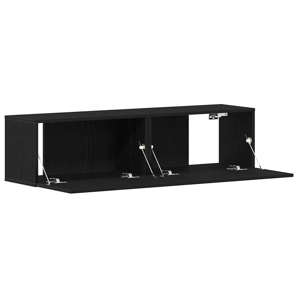 Schwarzer TV-Schrank mit Eichenholzmaserung, wandmontierter dekorativer Aufbewahrungs-TV-Schrank, 120x30x30,5 cm