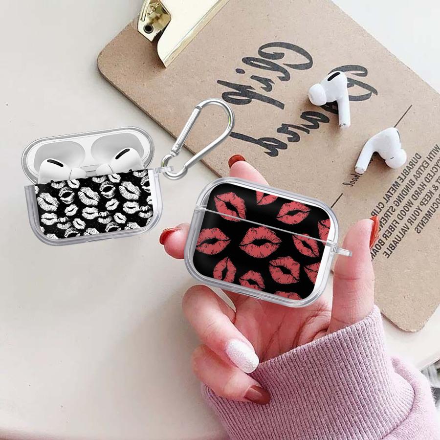 Чехол для Airpods Pro2 4 Pro 2 1 Pro3 3 Прозрачные Чехлы для Наушников Чехол Красный Черный Губная Помада Арт