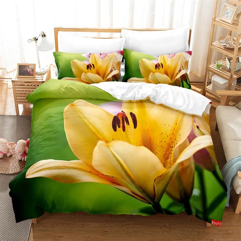 Lily Duvet Cover Set for Single Double Bed Pink Flower Quilt Cover King Size Bedding Set 2PCS 3PCS with Pillowcase Full Twin New