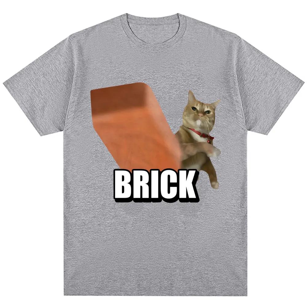 Funny Cat Throwing Brick Meme Graphic Tshirt Unisex Unisex Fashion Humor Harajuku Summer Casual Short Sleeved Unisexs Clothing Tops