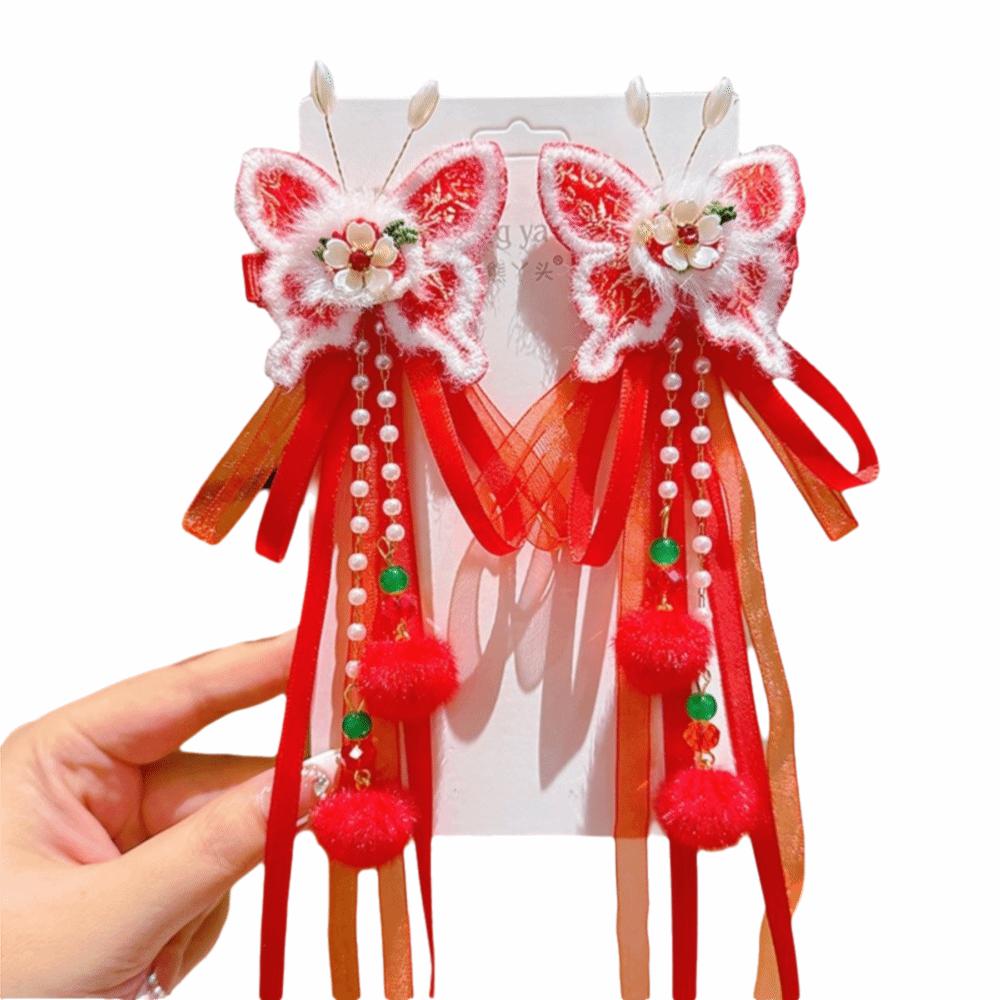 Cute Tassel Hairpin Bow New Year Hair Accessory Hanfu Traditional Chinese Hair Clip Cosplay Events