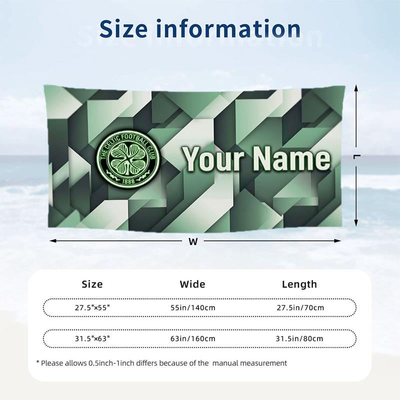 Custom Text Beach Towel, Soft Absorbent Swimming Multi-use TowelCeltic FC