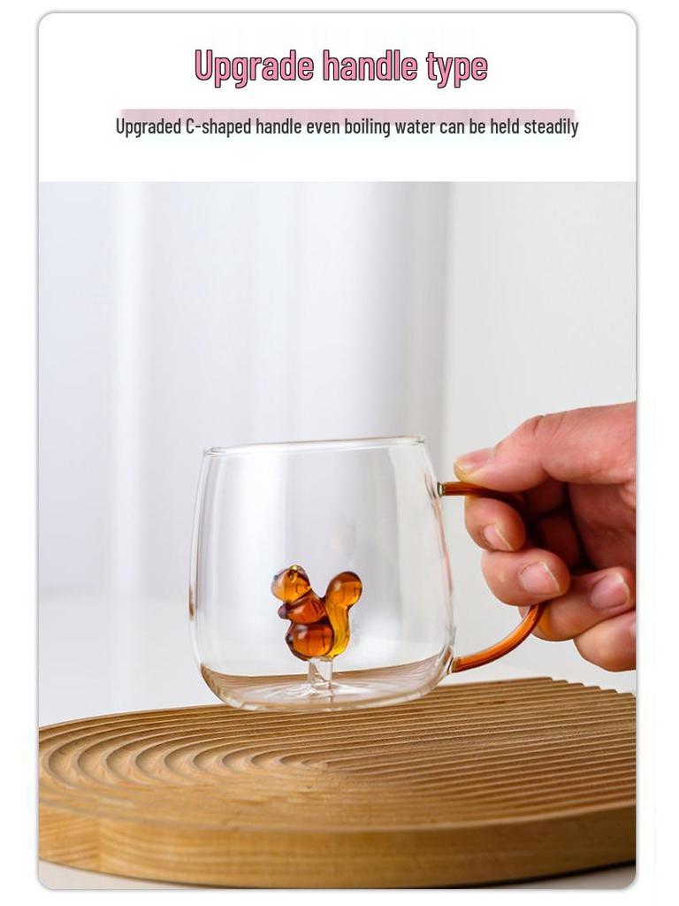 3D Cartoon Animal Glass Cup with Colored Handle - High Borosilicate Household Gift