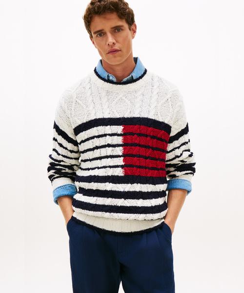 TOMMY HILFIGER Flag Cable Crewneck Sweater (T12G1Kpo580Mt10Fa)