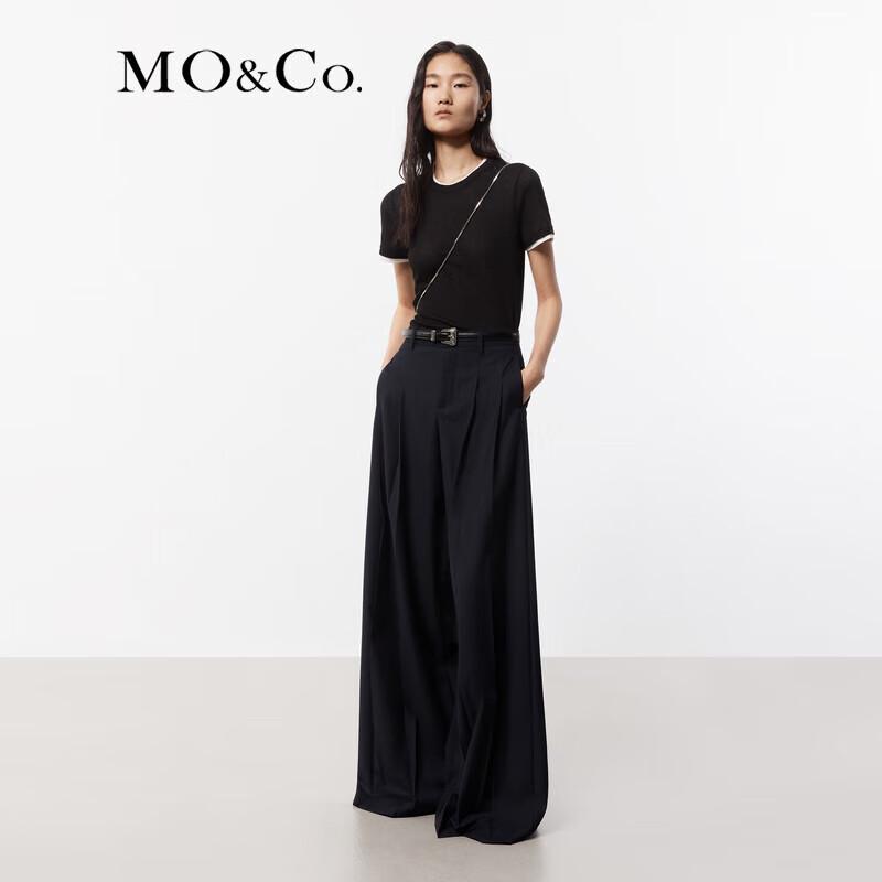 MO&Co. Wool-Blend Pleated High-Waist Wide-Leg Trousers