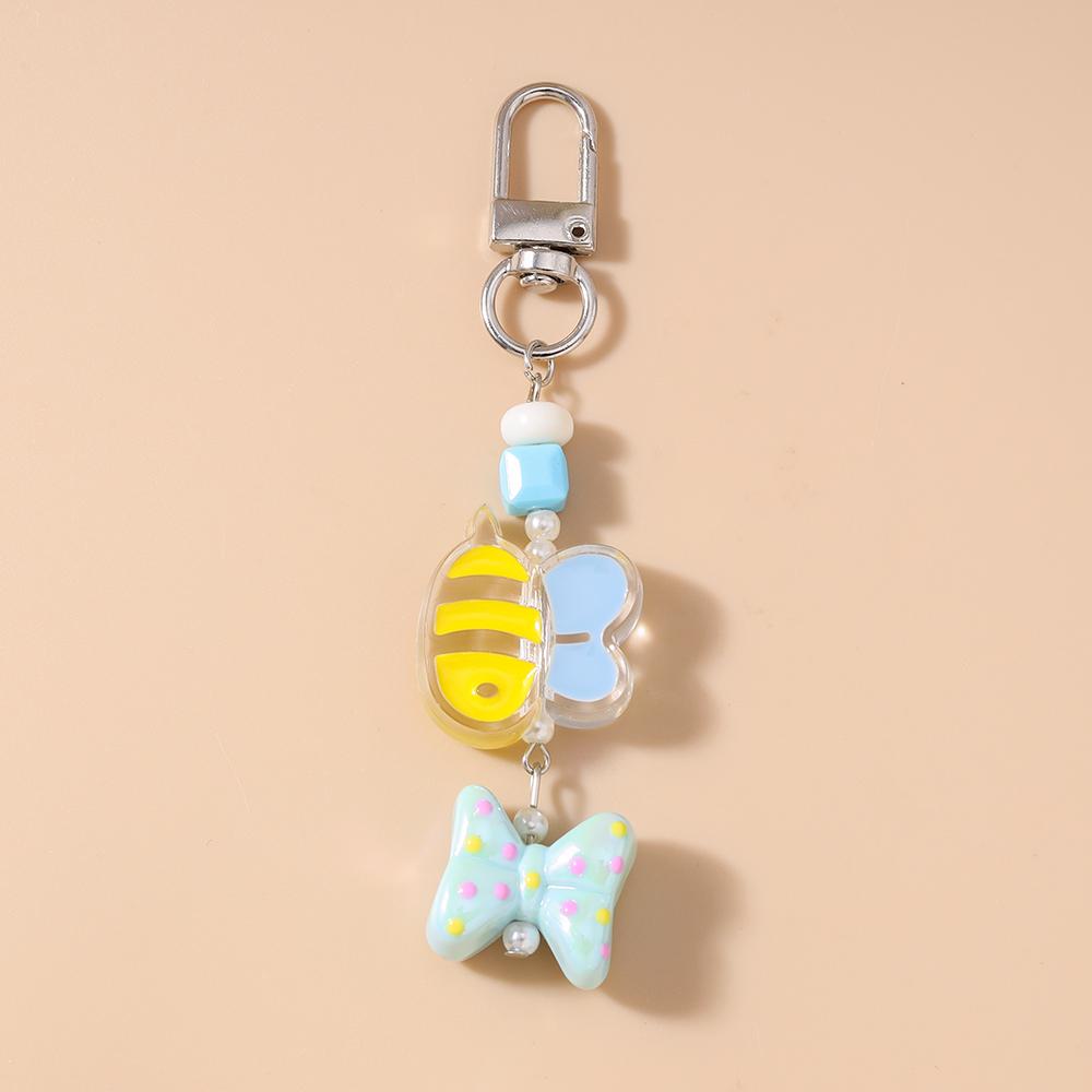 Cute Resin Bee keychain Women Girls Bowknot Key Ring Pendants for Handbag Charms DIY Key Chain Jewelry Gifts
