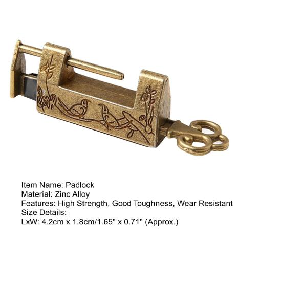 Drawer Padlock Chinese Style Bird Flower Decor Horizontal Opening Zinc Alloy Anti Rust Vintage Padlock for Cabinet
