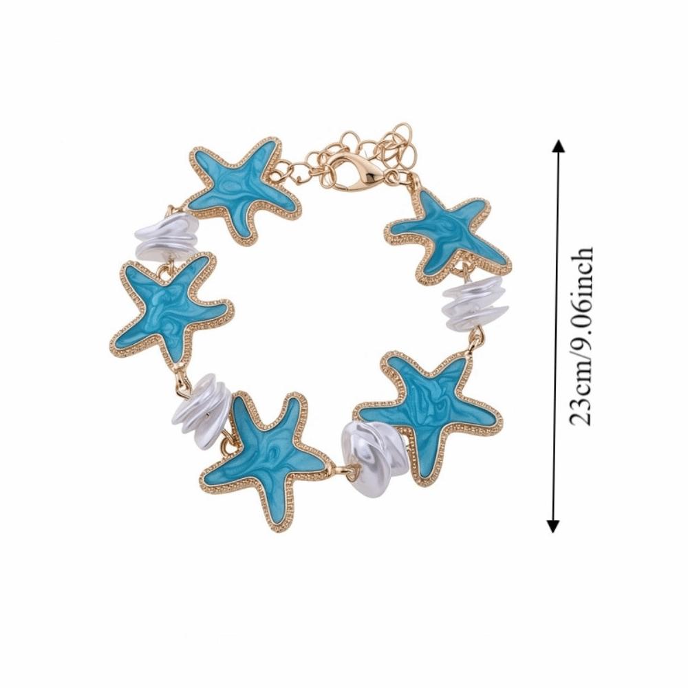 Bohemian Style Acetate Starfish Bracelet Ornaments Adjustable Acetic Acid Star Bangle Alloy with Pearl Decorations Hand Chain