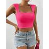 Women's New Solid Color Square Neck Tight Crop Short Vest Top
