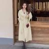Women Winter Overcoat with Belt Turn-down Collar Pockets Pure Color Cardigan Mid Length Coat Thermal Long Sleeves Commuting Dating Winter Coat