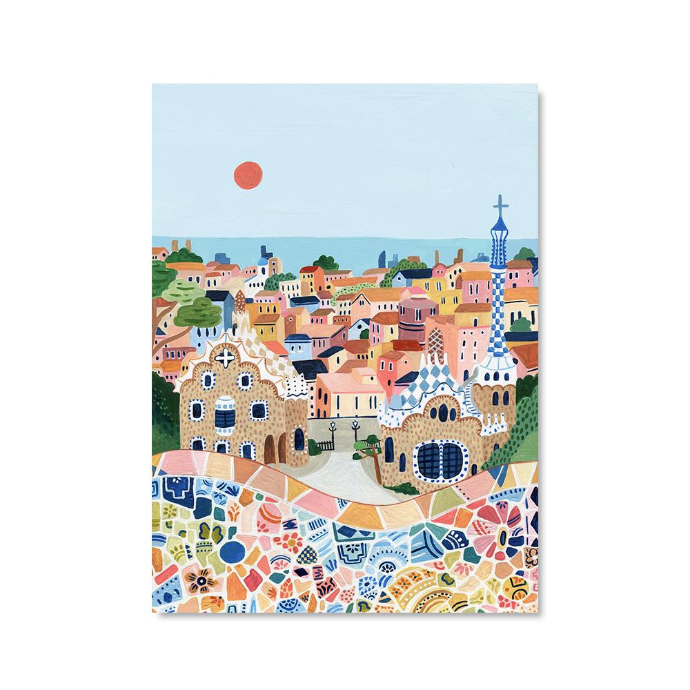 Travel City Posters Barcelona Turkey Italy Landscape Canvas Painting Nordic Living Room Home Decor Wall Art Pictures Cuadros