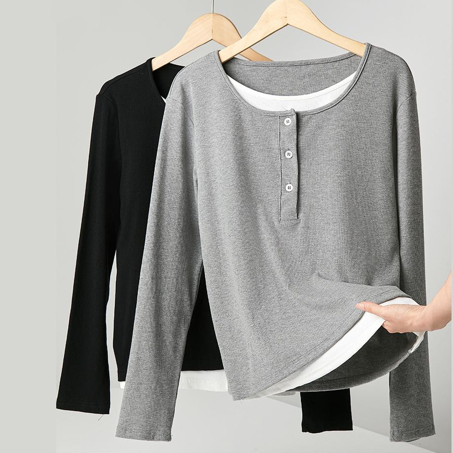 The New Spring and Autumn High-quality Tops for Women Are Two Loose Long-sleeved Shoulder T-shirts, Which Can Be Worn with Undershirts