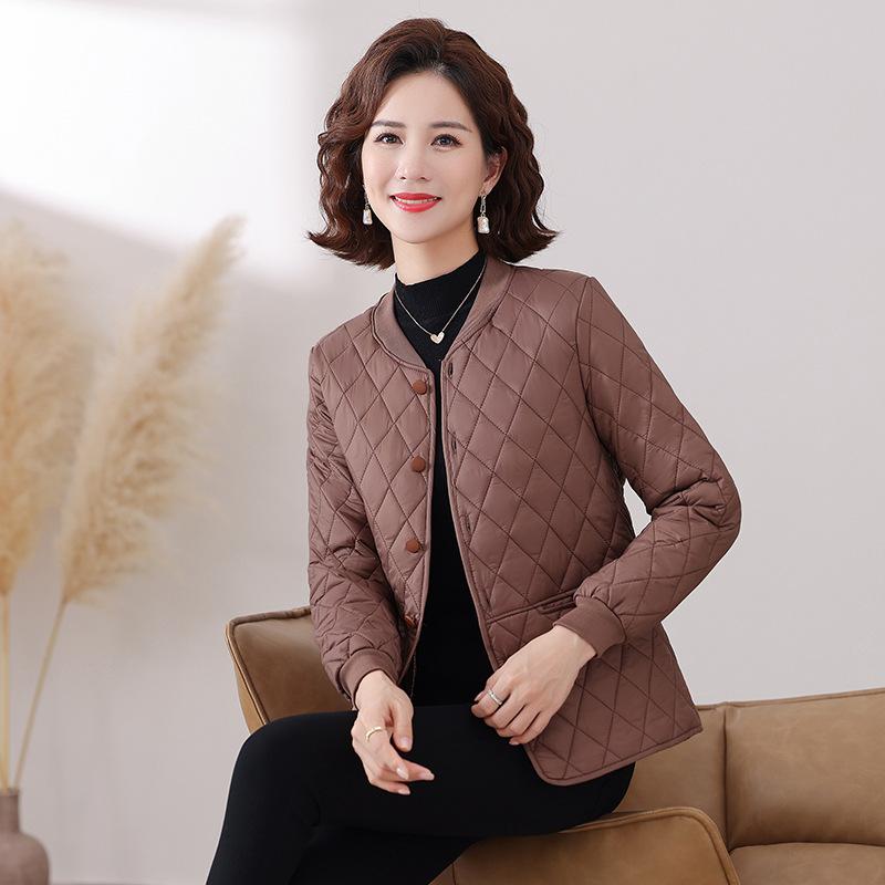 Winter New Light and Short Cotton-padded Mother Loose Collarless Cotton-padded Jacket Casual Rhombus Jacket Cotton-padded Jacket