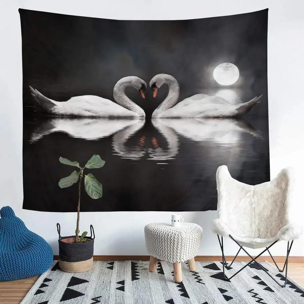 Swan Couple Tapestry Office Living Room Decoration Home Wall Tapestry