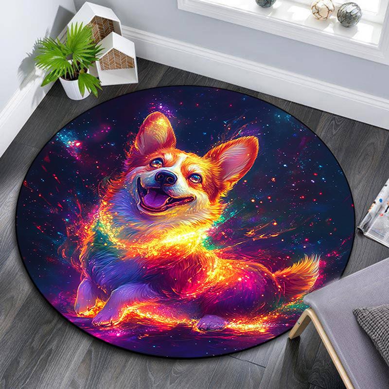 Круглый ковер Cosmic Corgi, Ковер для гостиной, спальни, дивана, игровой комнаты, Нескользящий коврик для пола