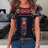 Свободная женская футболка с круглым вырезом и коротким рукавом, винтажная футболка в стиле бохо с этническим цветочным принтом, рабочая одежда