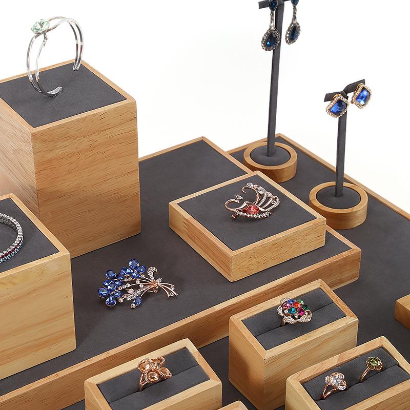 Деревянная подставка для украшений из массива дерева для серег, колец и ожерелий с нефритовым подносом