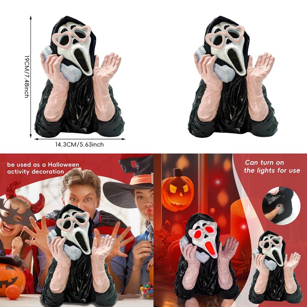 Resin Ornament Luminous Pink Screaming Ghost Face For Halloween Decor Event