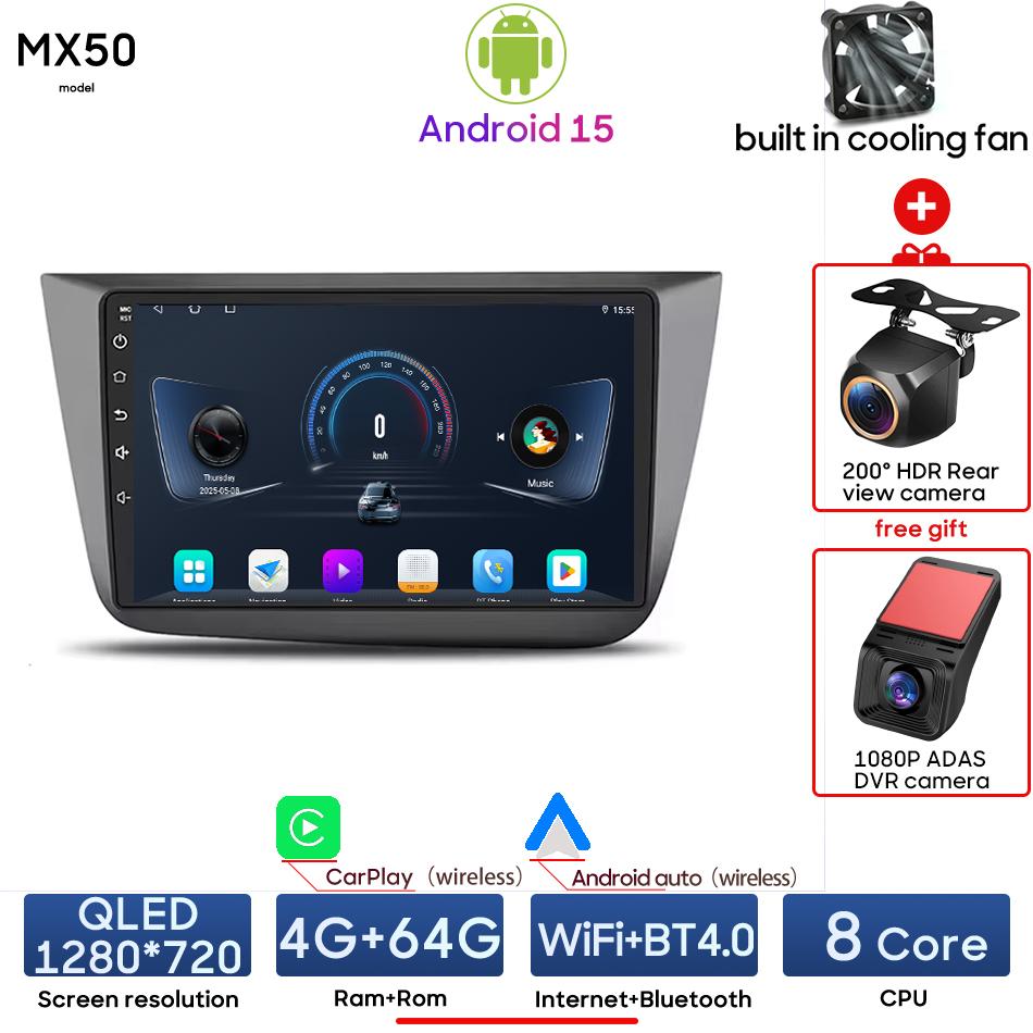 Android 15 pour Seat Altea XL Leon 2004 - 2015 lecteur multimédia de voiture sans fil Carplay Auto Radio vidéo stéréo Navigation GPS 2din