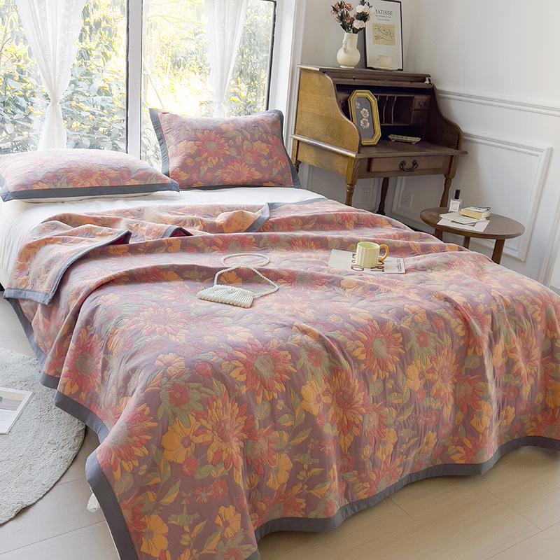 All-Cotton Yarn-Dyed Jacquard Gauze Blanket - Soft, Skin-Friendly Four-Season Bedspread