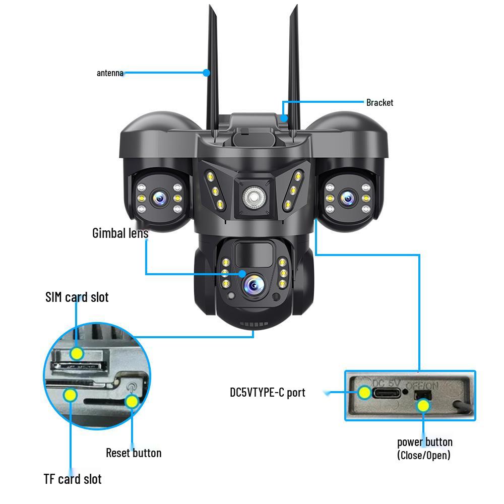 Triple Lens 360° Panoramic HD Solar Camera with WiFi/4G Connectivity