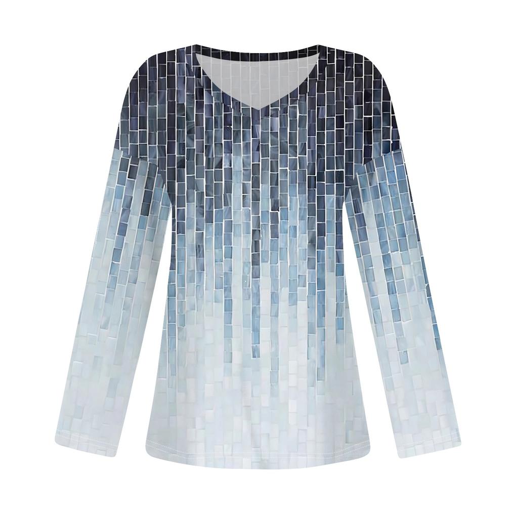 Women's T Shirt Tee Printed Falling Shoulder Sleeve Long Sleeve Daily Weekend Fashion Basic V Neck Regular Top