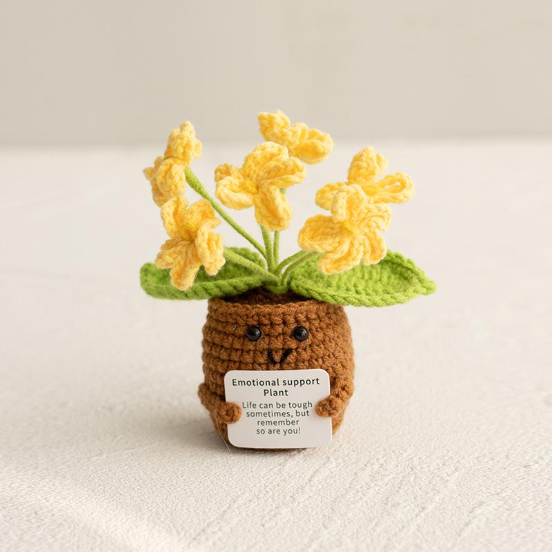 Positive Vibes Plant Doll: Knitted Potted Bouquet and Desk Ornament