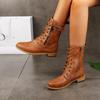 New Women's Boots Fashion Side Zip Round Toe Biker Boots Solid Color Lace-Up Chunky Heel Fashion Casual Shoes Coturno Feminino