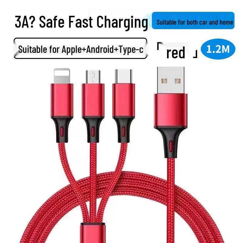 USB-кабель для быстрой зарядки 3-в-1: Совместимо с устройствами Apple, Huawei, Type-C и Android, Универсальное зарядное устройство 3A
