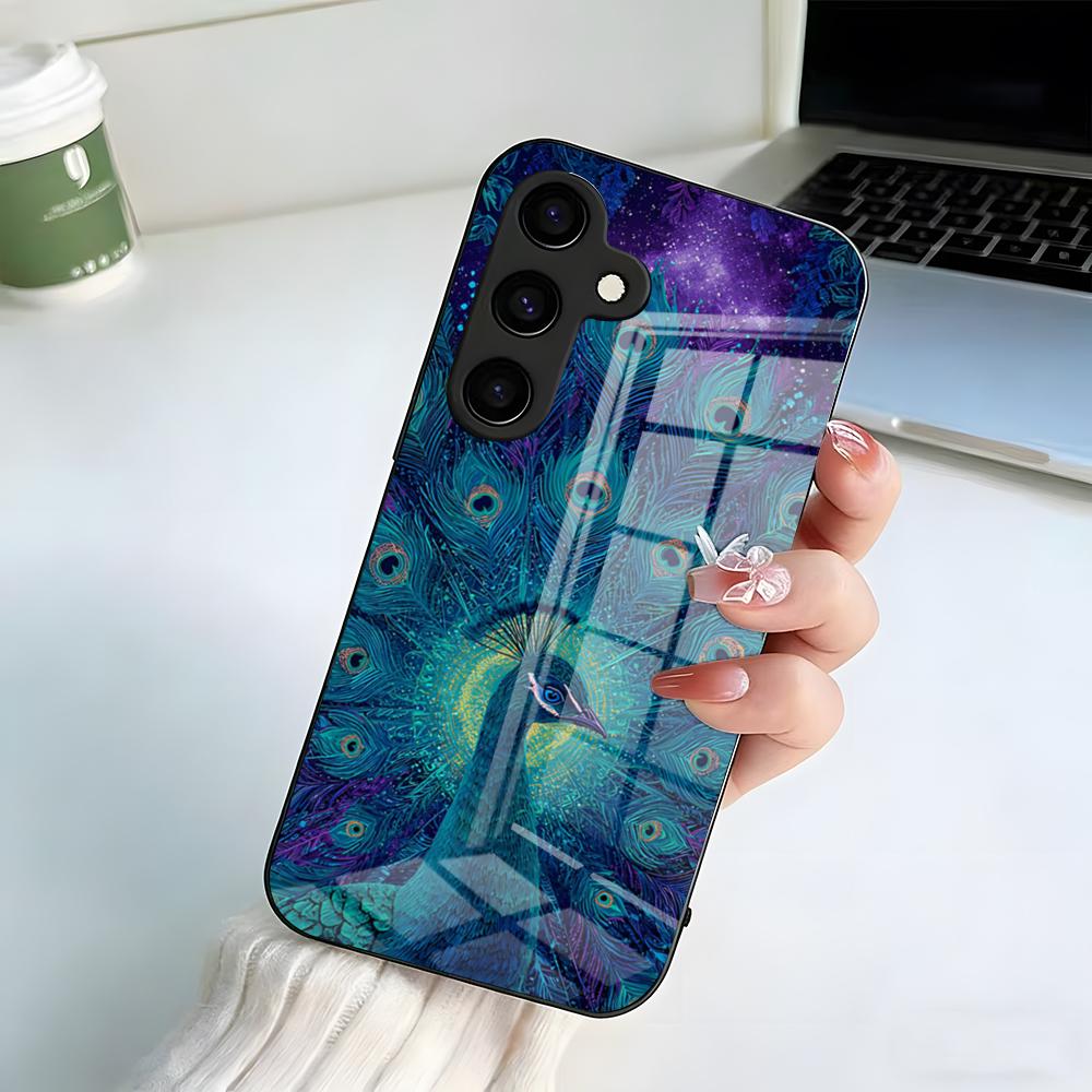 Peacock Feathers Phone Case For Samsung S26 S25 Plus S20 S20 Plus S22 Ultra S23 FE S21 Plus S21 Ultra Glass Cover