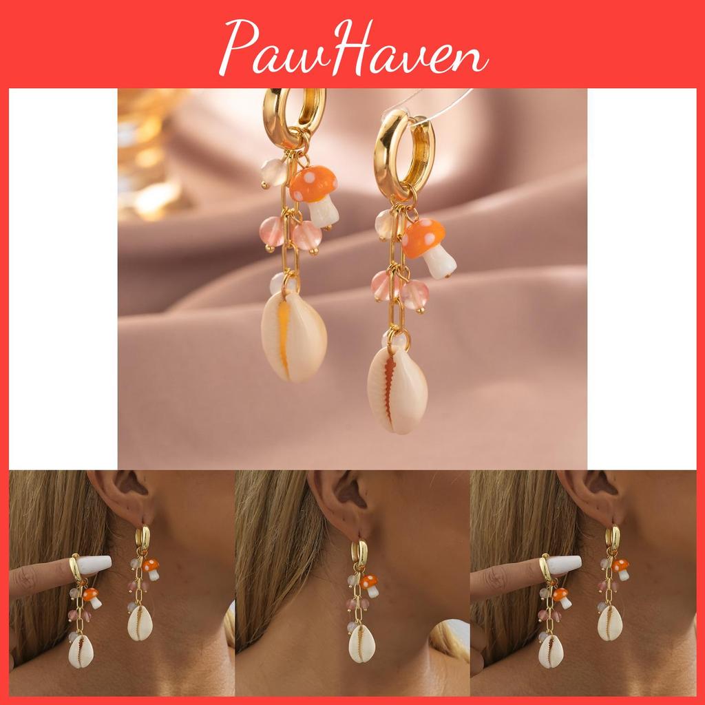 Stylish Natural Stone Shell Mushroom Earrings For Women Street Fashion 2023