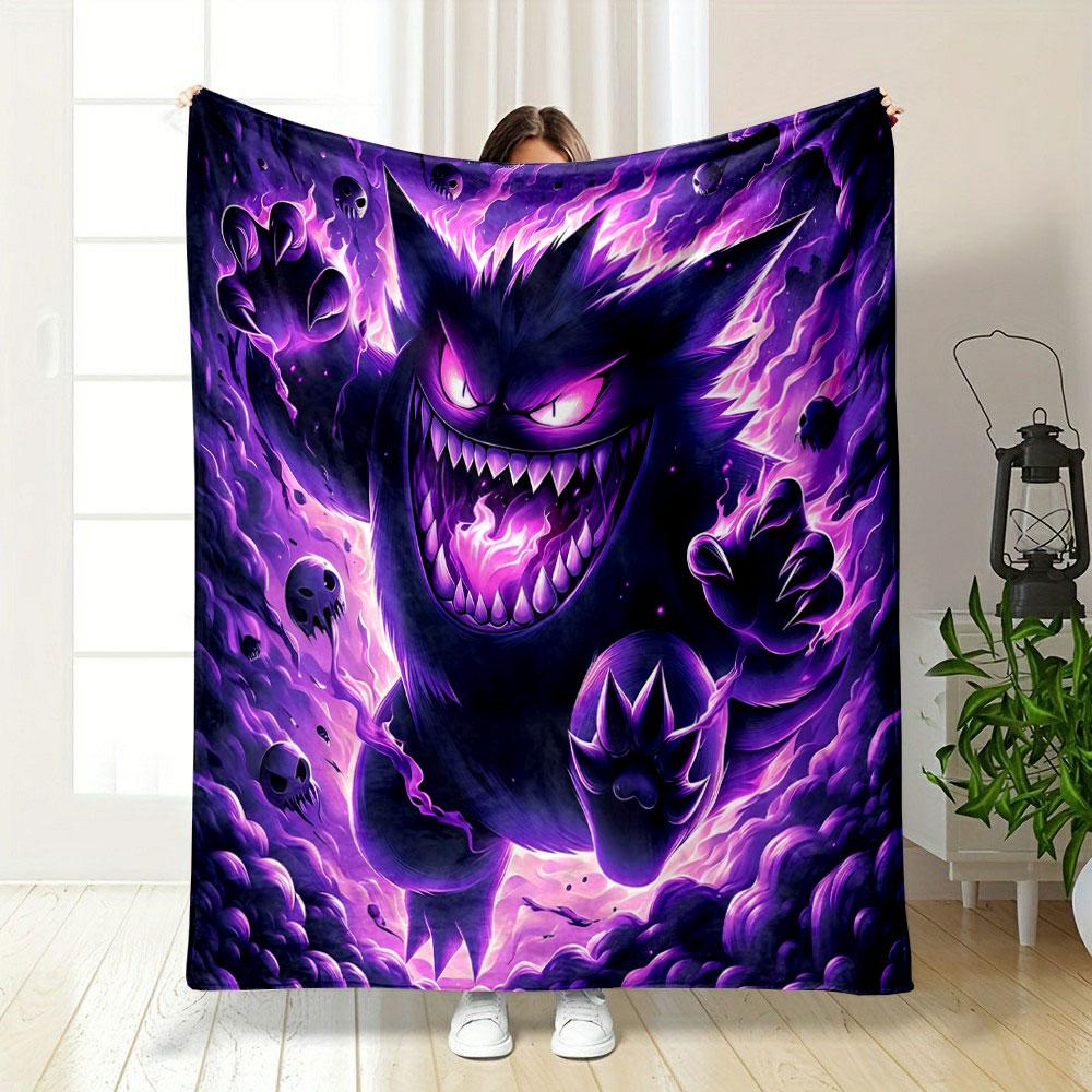 Gengar Purple Haunted Blanket Bedroom Blanket for Livingroom Couch Lunch Break Soft Cozy Throw for Friend's Festival Gift