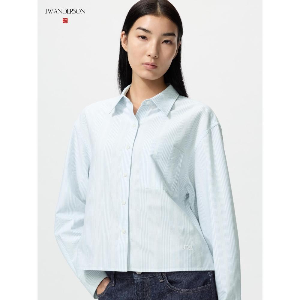 Uniqlo Рубашка Oxford с длинным рукавом в полоску