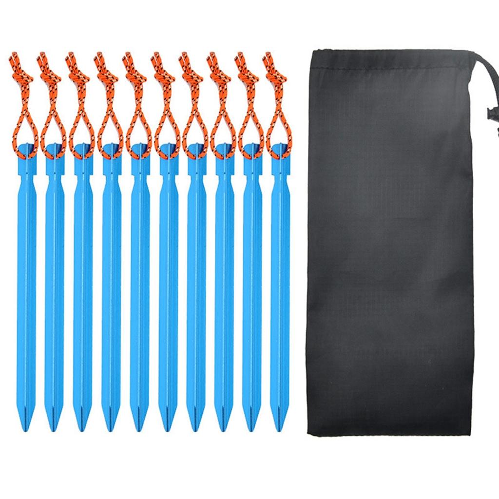 10Pcs Aluminum Alloy Heavy-Duty Camping Tent Pegs with Wind Rope Outdoor Ground Anchors Nails for Tent Stakes