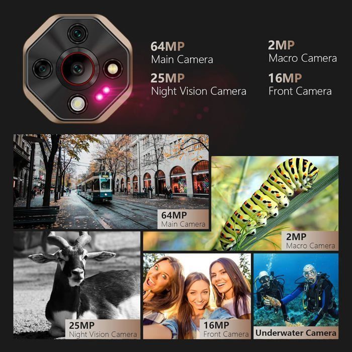 Telephone Portable Incassable 5G Ulefone Armor X16 Pro 16GO+256GO 6.56" 10360mAh 64MP Smartphone Robuste Android 15 NFC/GPS/AI Noir