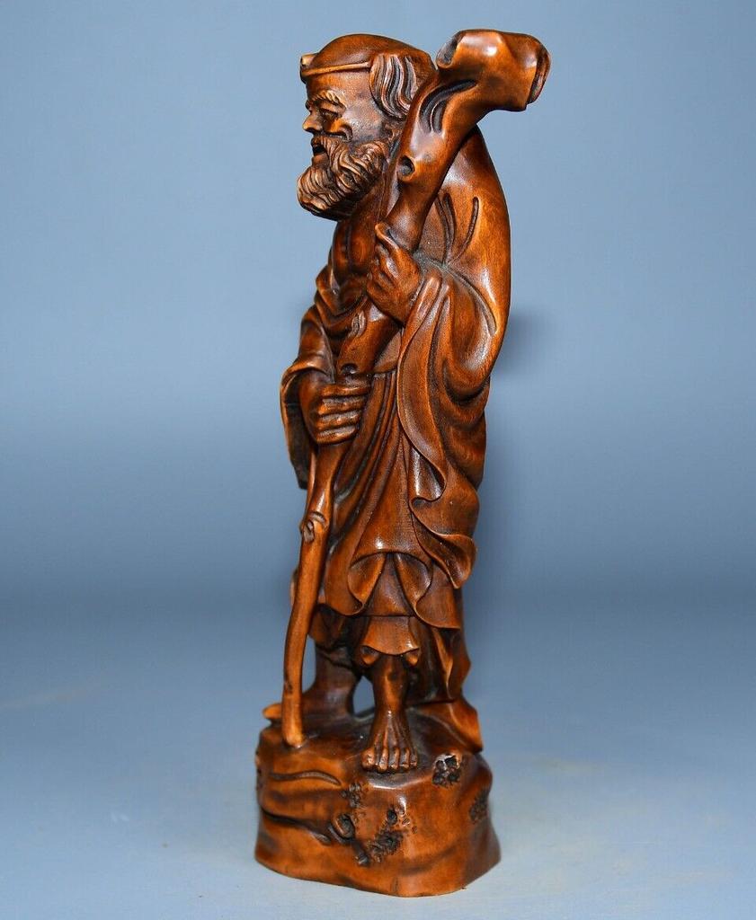 Chinese Boxwood Wooden Exquisite Figure Statue Carvings Sculpture Home Decor Art