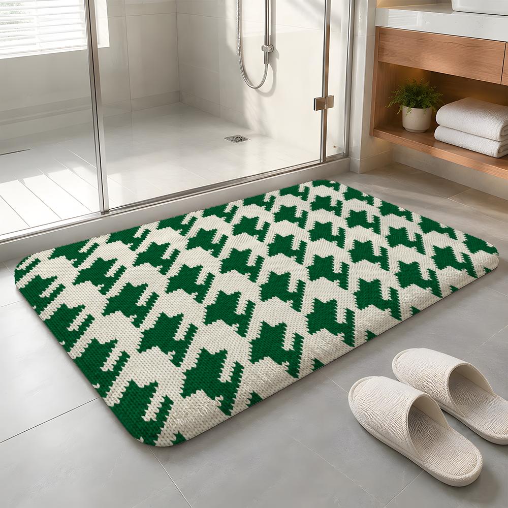 Emerald Knit Rhythm Floor Mat Machine Washable Soft Flannel Area Rug, Non-Slip Absorbent Floor Mat for Living Room Bedroom