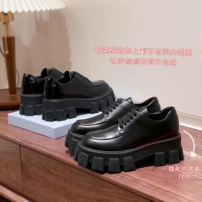 Наппа~ Лю Вэнь маленькие кожаные туфли женские на платформе с толстой подошвой с круглым носком на шнуровке оксфорды с внутренней танкеткой однотонные туфли