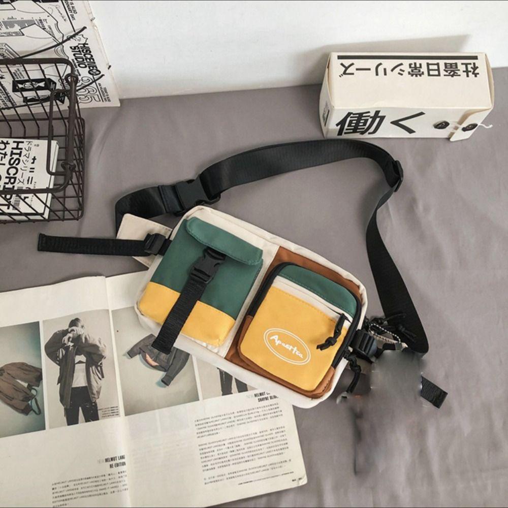 New Nylon Men Chest Bag Multifunctional Black White Crossbody Bag Large Capacity Sports Chest Bag Unisex