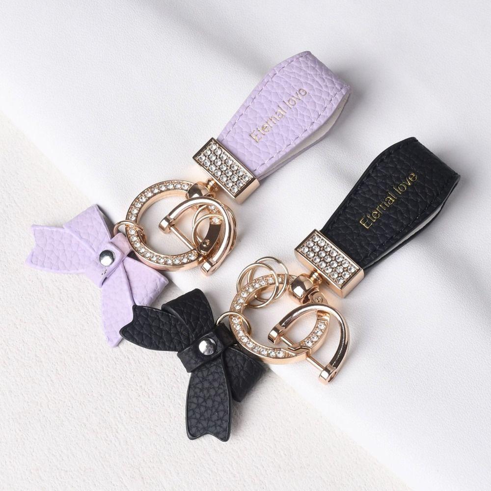 Держатель для ключей Роскошный брелок из натуральной кожи Брелок-бабочка со стразами Автомобильные аксессуары