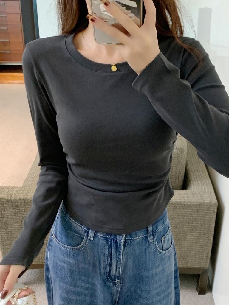 Ретро рубашка с длинным рукавом с открытыми плечами женская весенняя новая приталенная плиссированная базовая рубашка универсальный простой топ