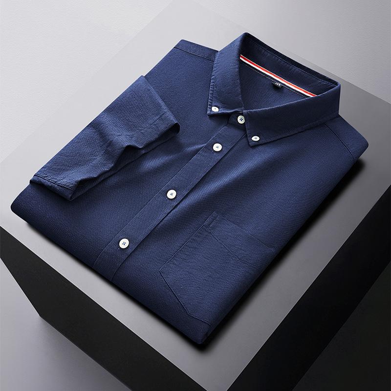 Первый Волк Мужская рубашка с коротким рукавом большого размера Business Casual Разноцветная Универсальная Оксфордская прядильная рубашка с коротким рукавом Увеличенная и удлиненная