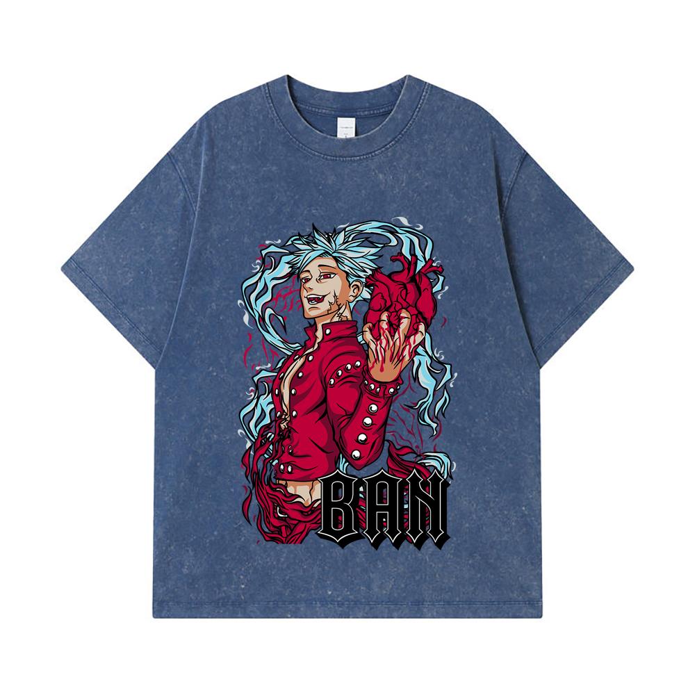 275 GSM Washed T-shirts 100% Cotton Seven Deadly Sins V1 Ban Print Unisex Heavy Cotton T Shirt